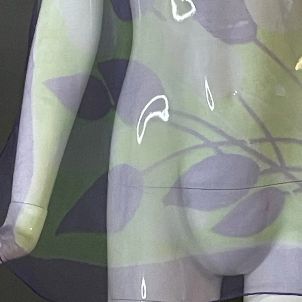 Vintage Sheer Nylon Scarf Purple Green Floral Print 30 In Sq Excellent Condition